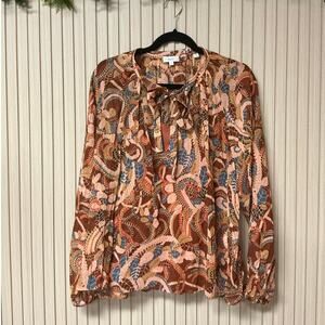 A.L.C. Women’s Botanical Tie Neck Silk Blouse Size 10